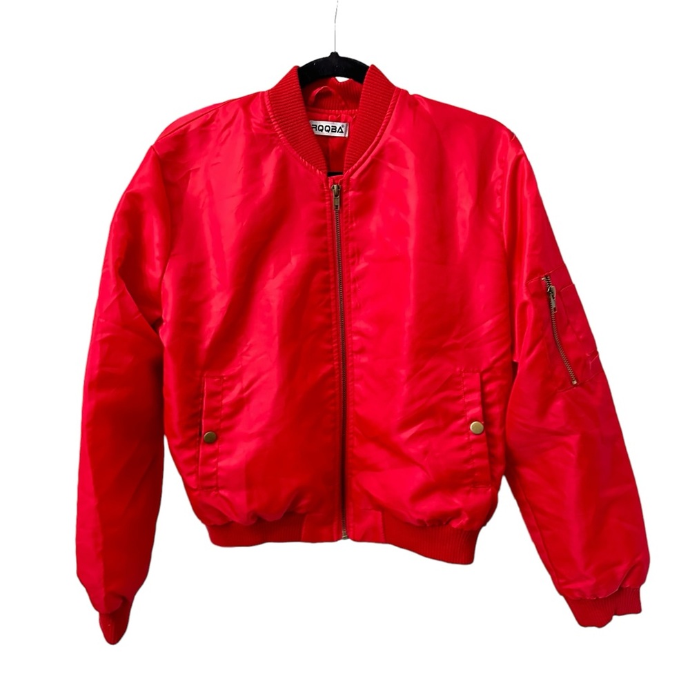 Vintage RQQBA All‎ Over Red Baddie Full Zip Trucker Bomber Lined Jacket Cropped